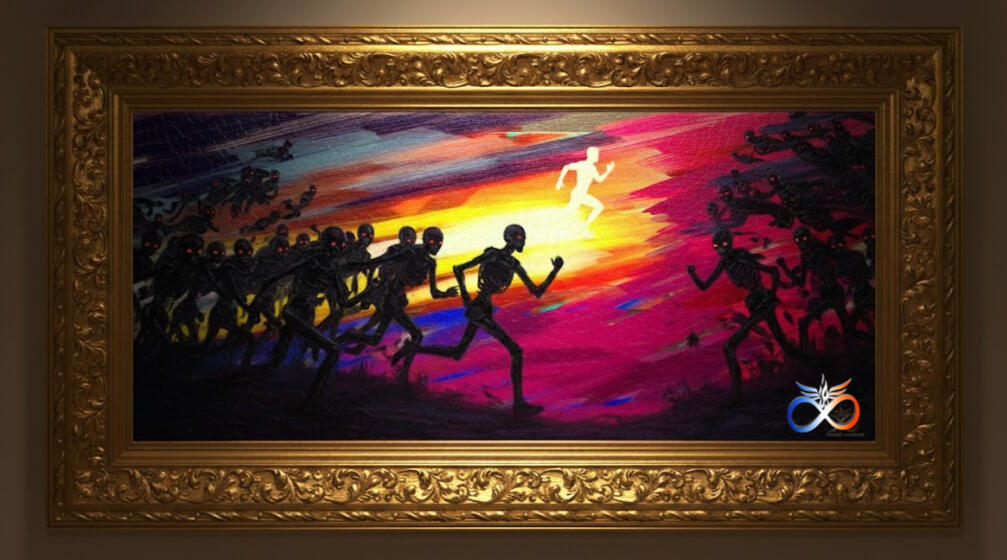 Running Man of Light No matter how many skeletons of darkness are following you, there are Beings of Light headed your way. You got this!